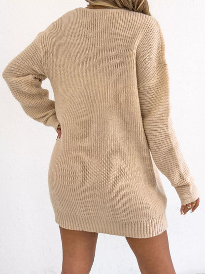 Bow Ribbed Knit Sweater Dress