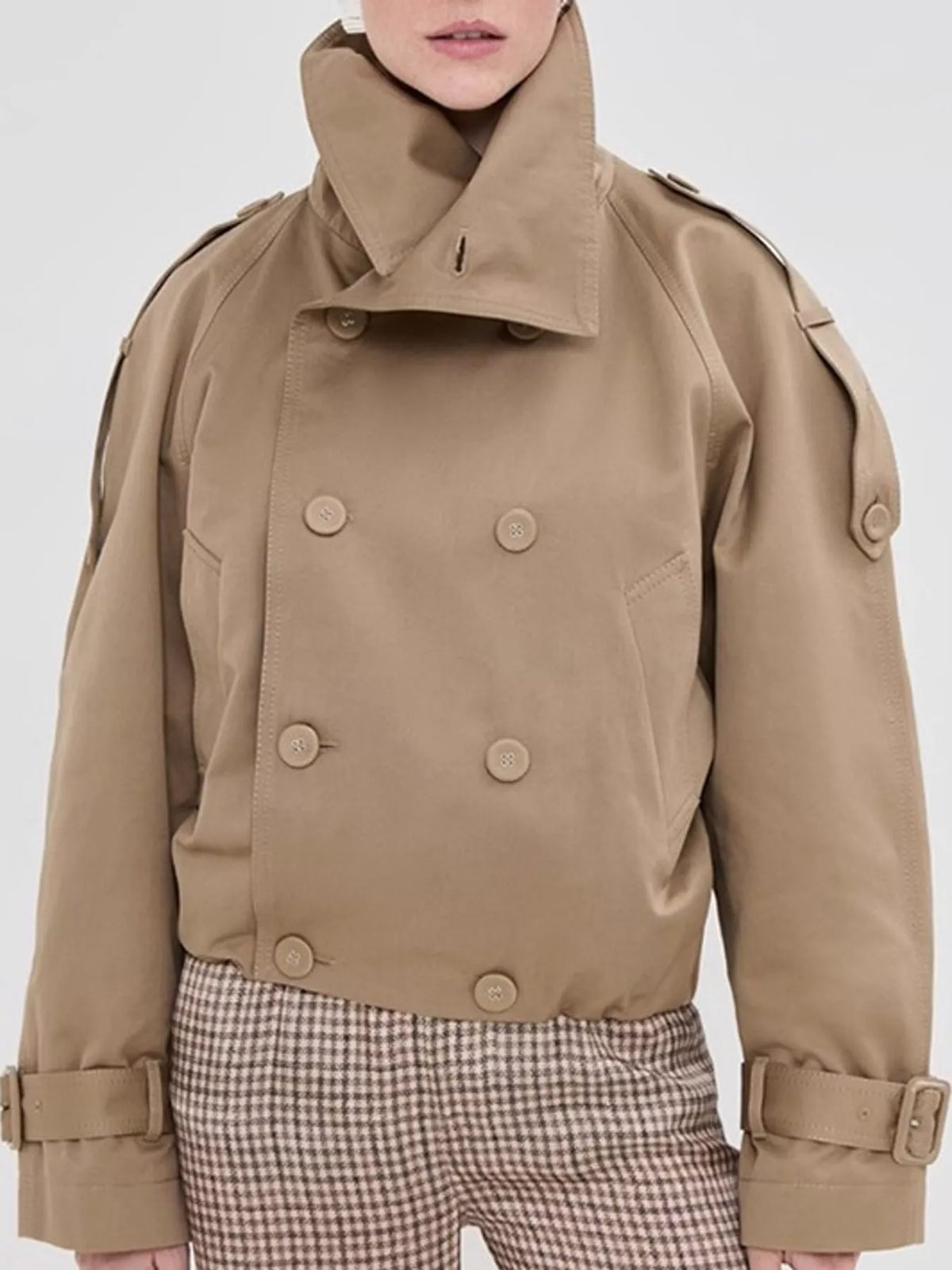 Double-Breasted Cropped Trench Jacket