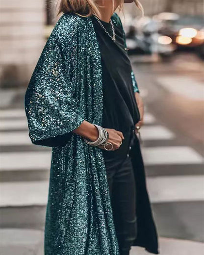 Clidress Sequin Placket Coat Long Cardigan