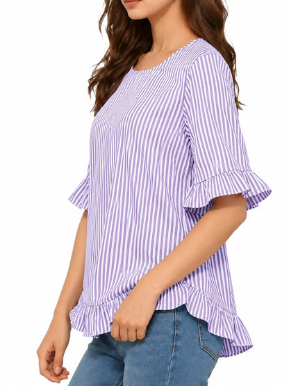 Ruffle Hem Half Sleeve Blouse