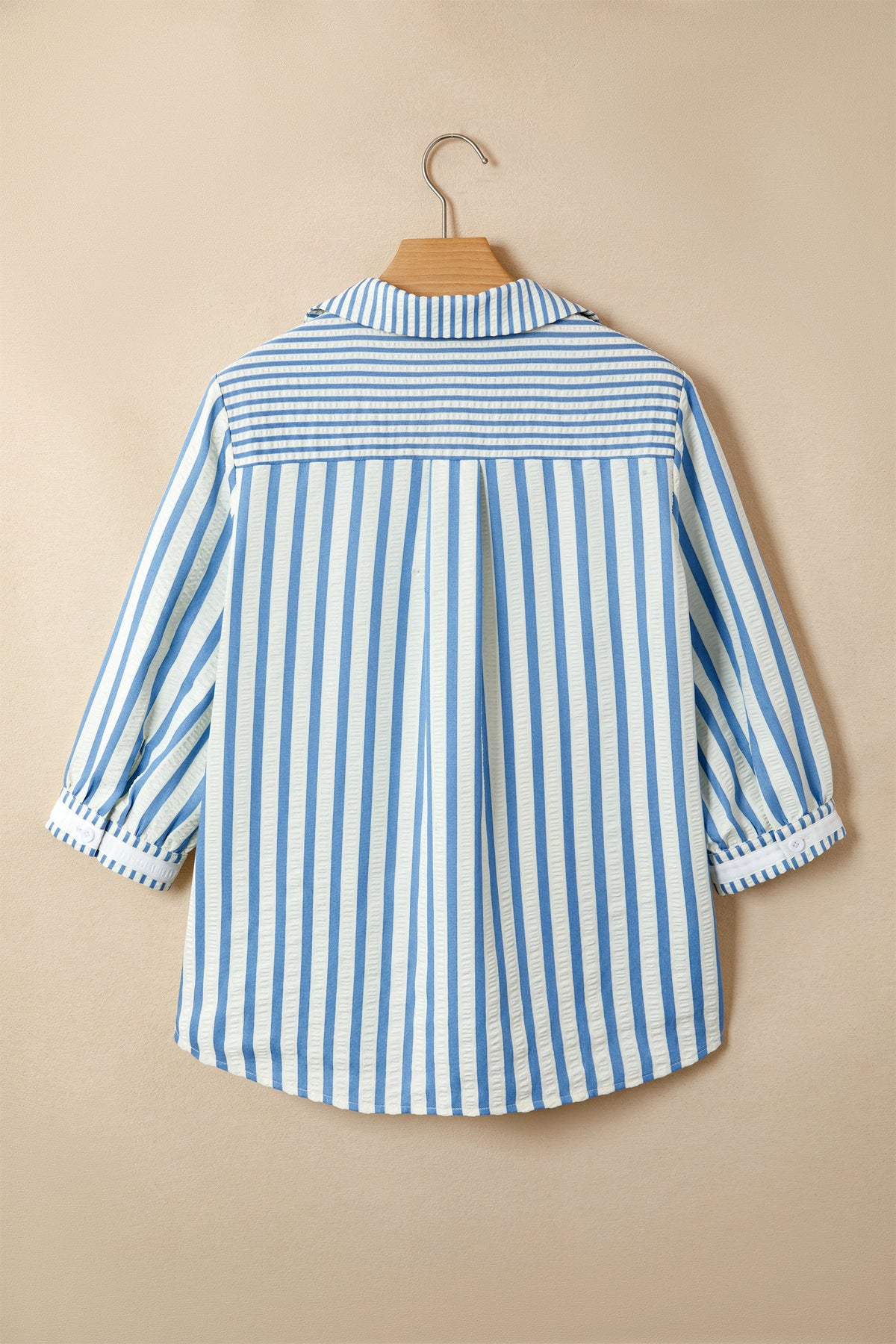 Sky Blue Stripe 3/4 Sleeve Collared Neck Blouse