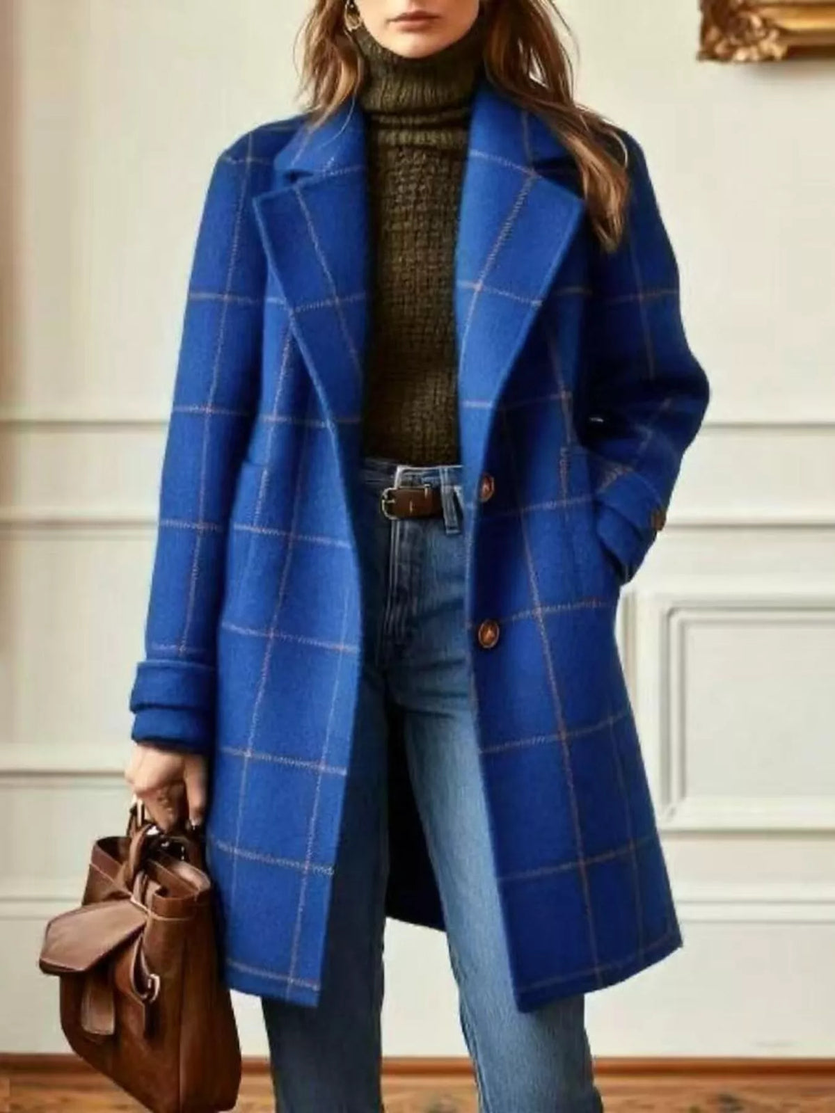 Plaid Lapel Longline Overcoat | Plus Size