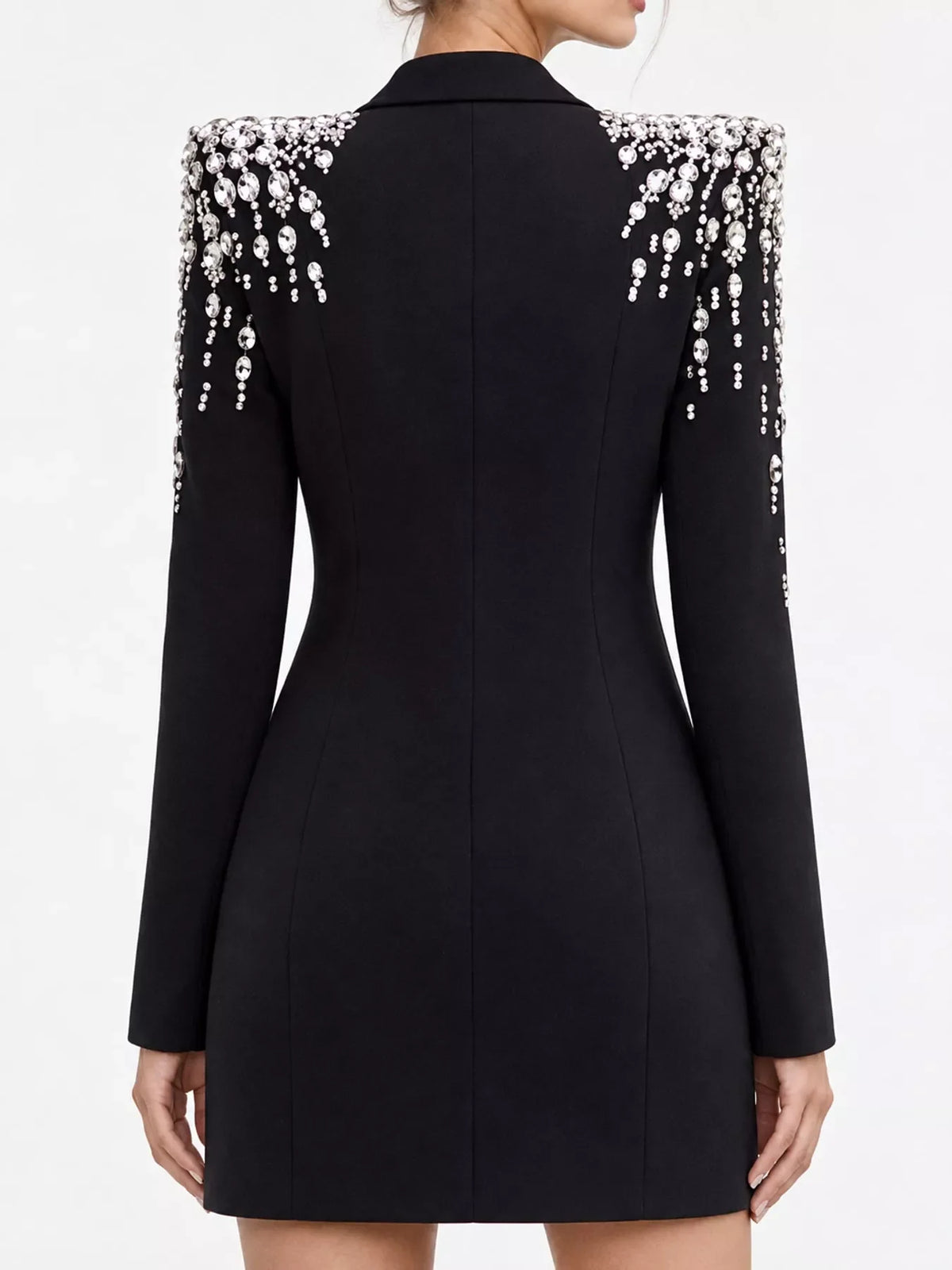 Full Size Rhinestone Shoulder Double-Breasted Blazer Plus Size