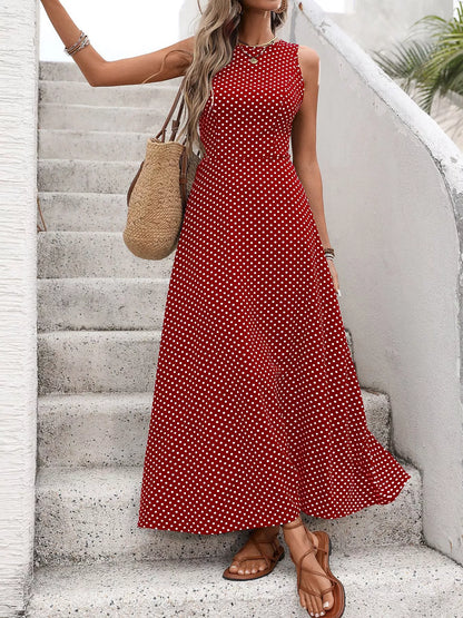 Sleeveless Polka Dot Maxi Dress