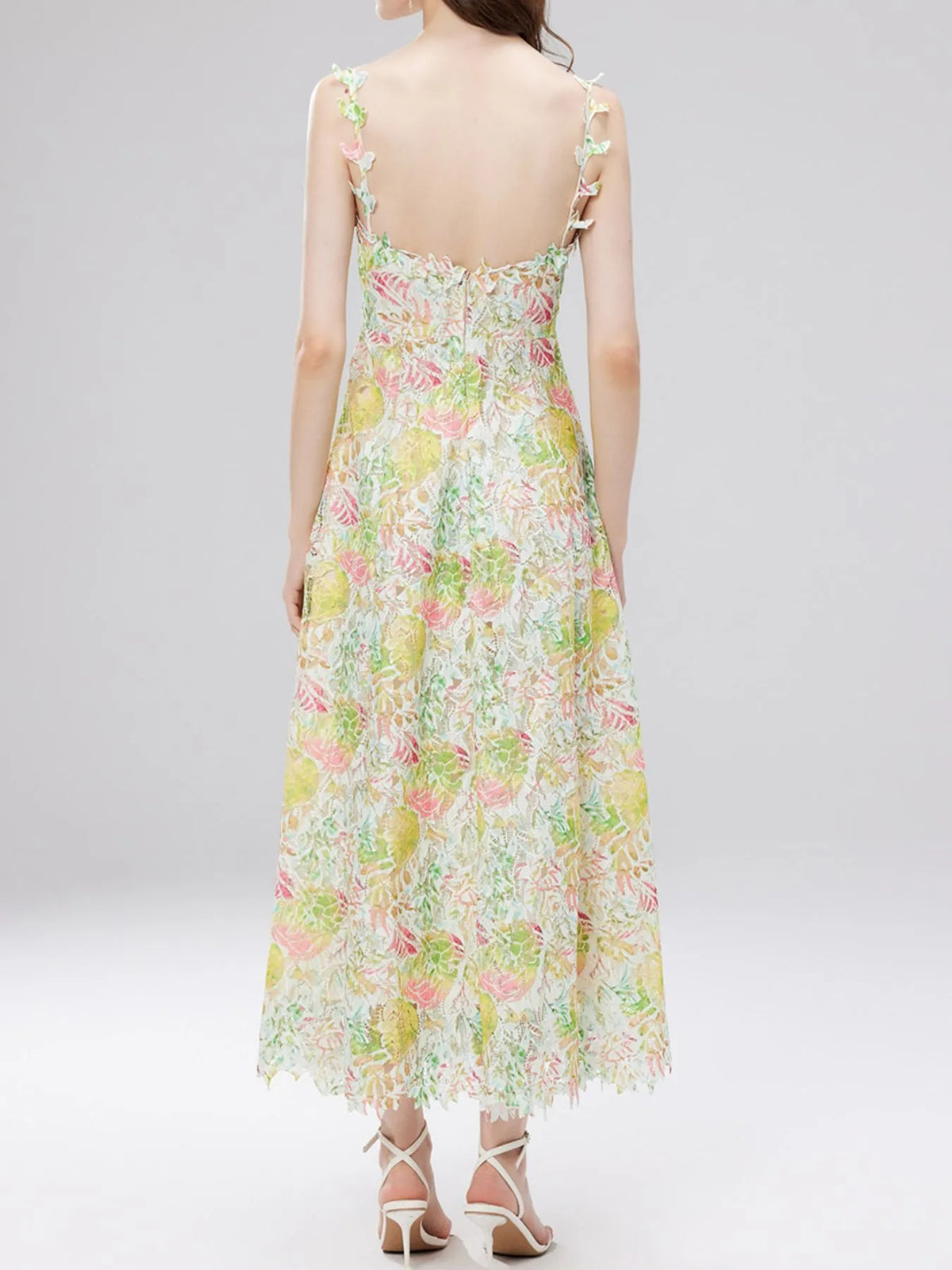 Floral Lace Sleeveless V-Neck Midi Dress