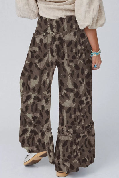 Camo Print Wide Leg Casual Pants