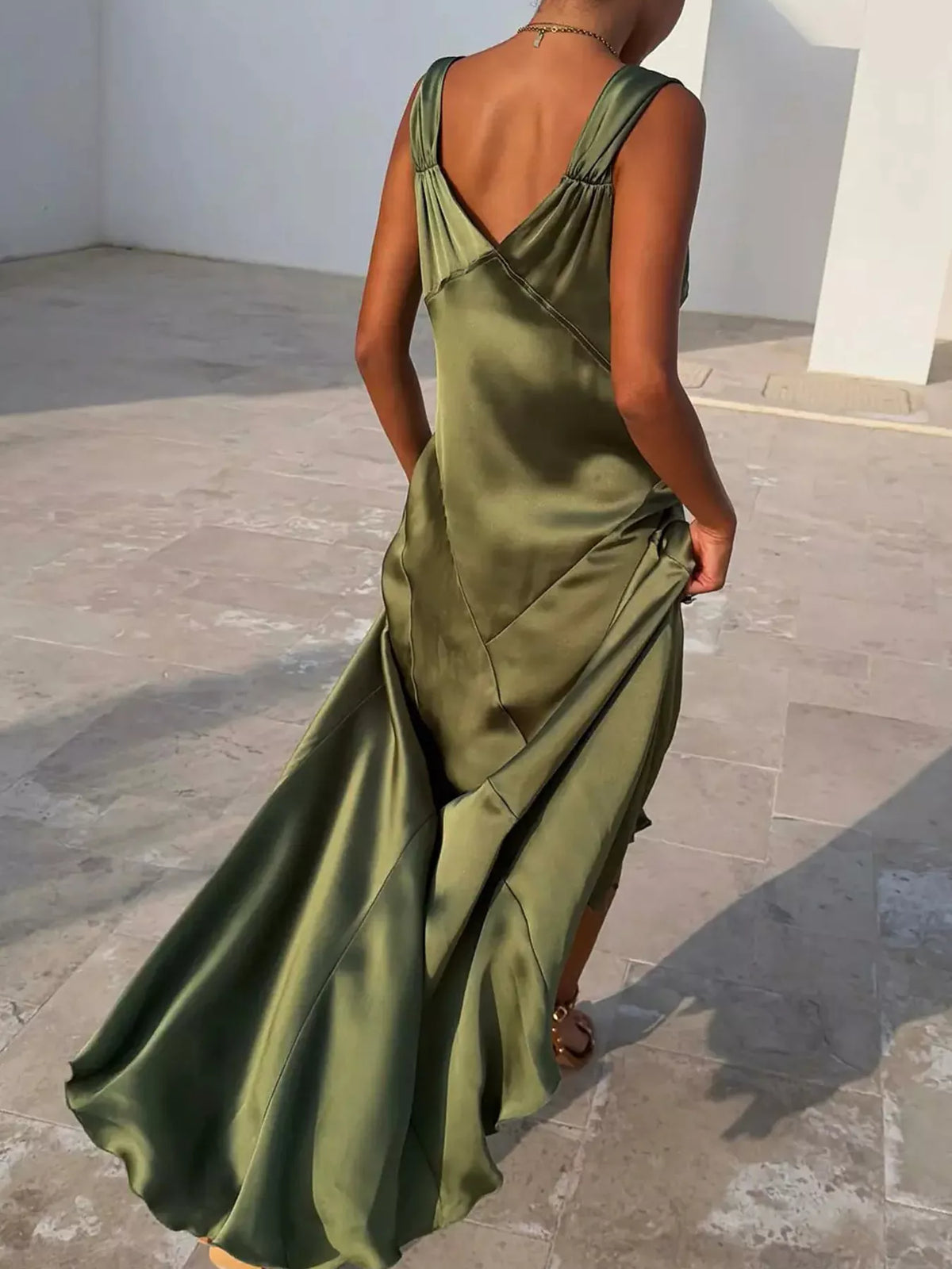Sally's Satin V-Neck Slit Maxi Dress