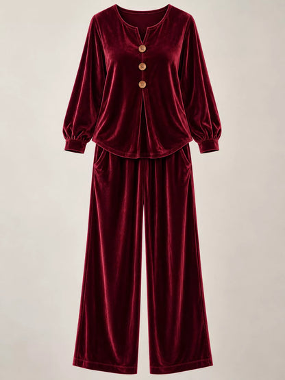 Decorative Button Top and Pants Set
