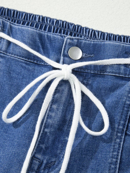Drawstring Waist Ankle Length Casual Jeans Regular Fit Pocket Detail Jeans