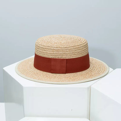 Straw Boater Hat with Contrast Band