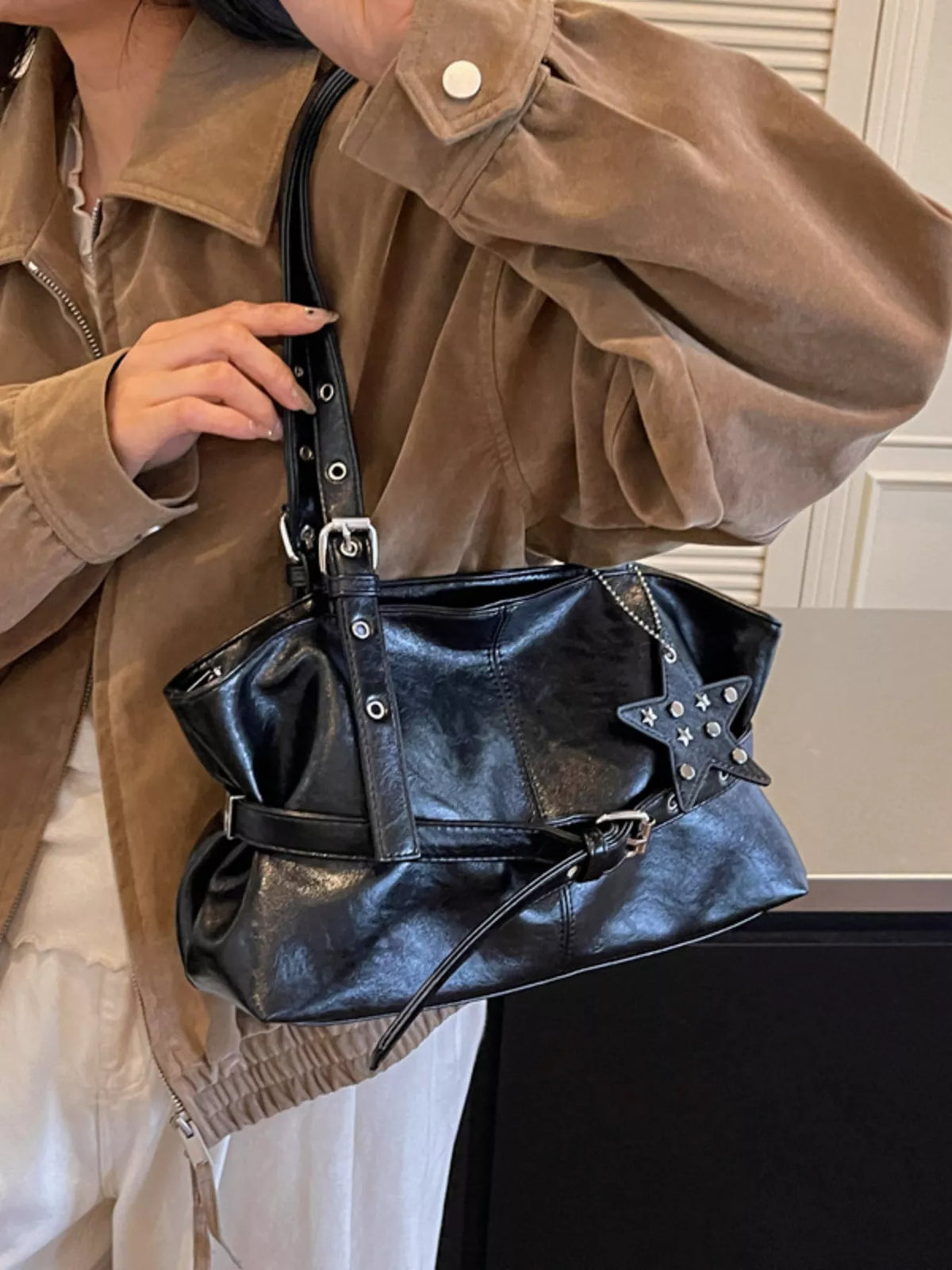 Star Charm Buckle Detail Shoulder Bag