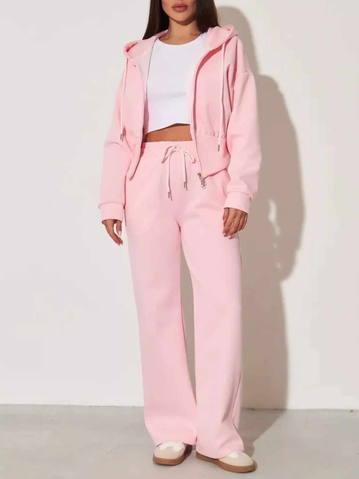 Zip-Up Hoodie and Wide-Leg Pants Set