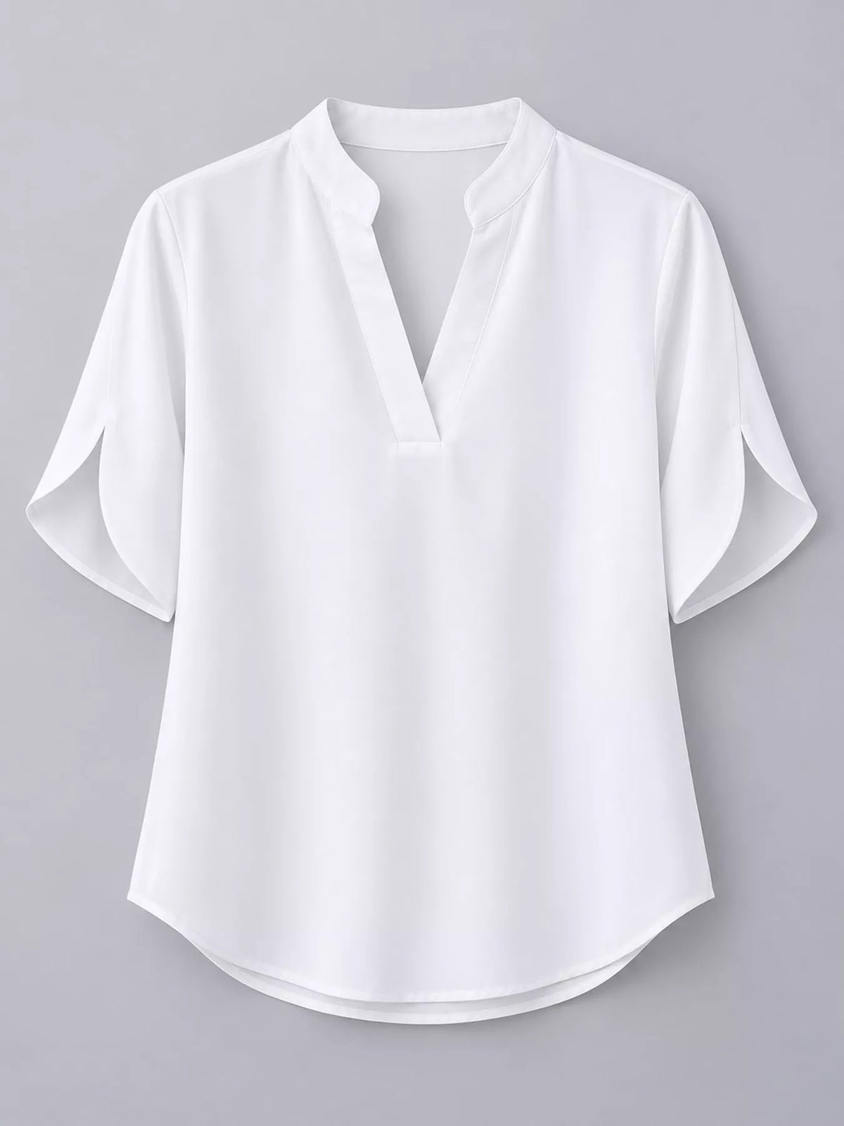 Notched Slit Short Sleeve Blouse