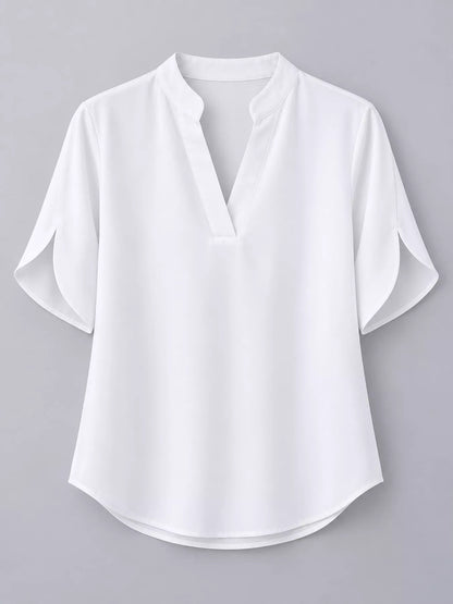 Notched Slit Short Sleeve Blouse