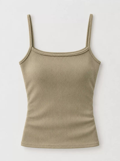 Slim-Fit Ribbed Square Neck Cami Top