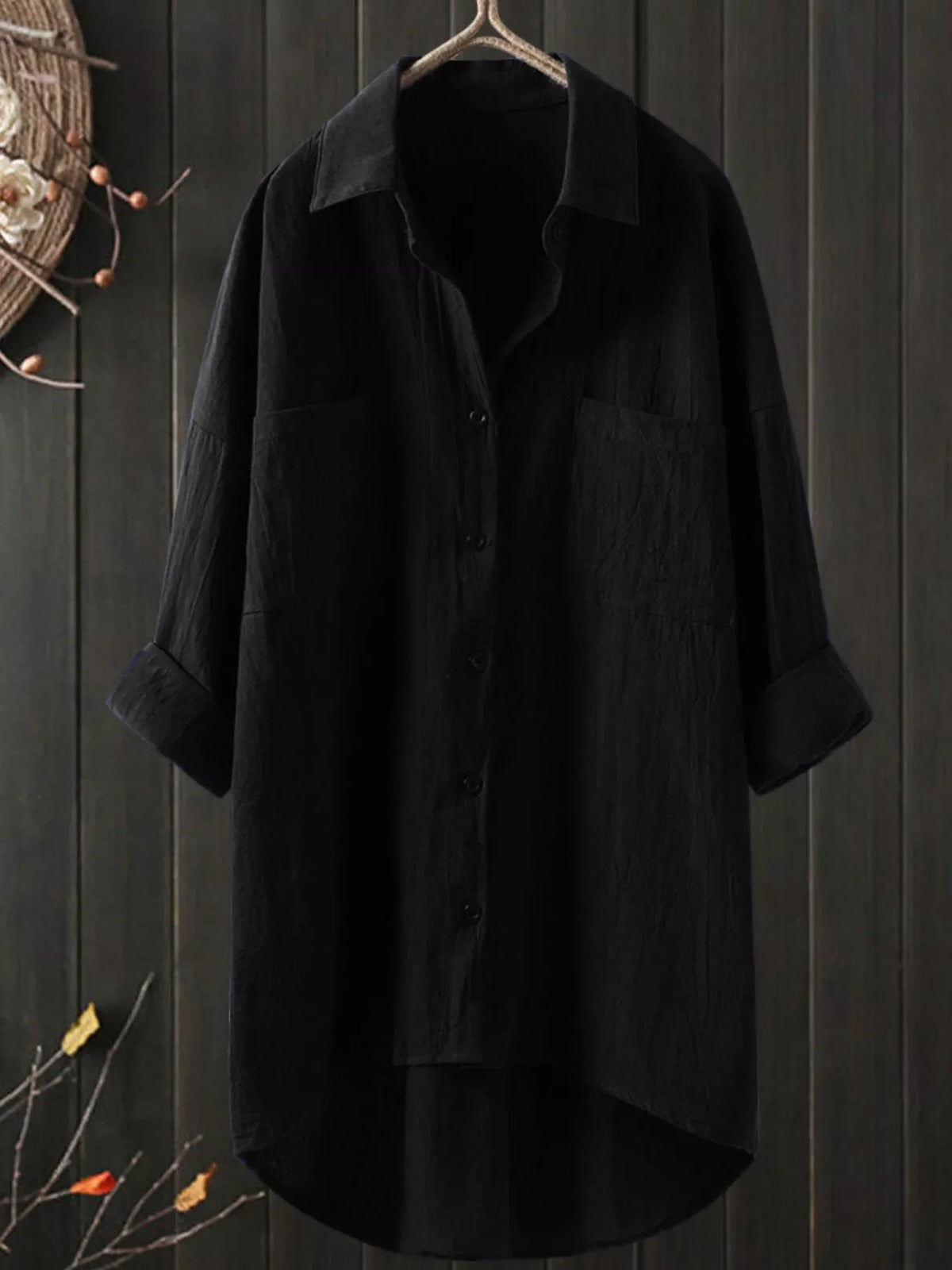 Full Size Casual Button-Down Shirt with Dual Chest Pockets Plus Size