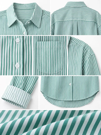 Full Size Striped Button-Down Long Sleeve Shirt Plus Size