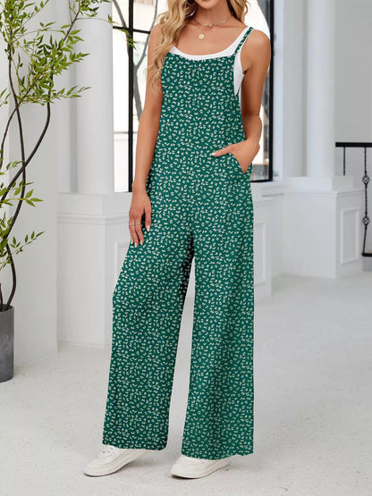 Full Size Floral Print Wide Leg Casual Jumpsuit Plus Size