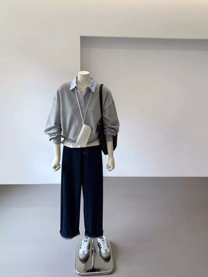 Polo-Collar Layered-Look Sweatshirt