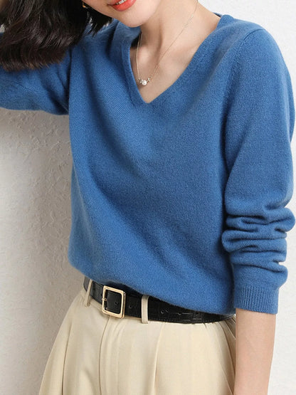 Elegant V-Neck Long Sleeve Soft Knit Top
