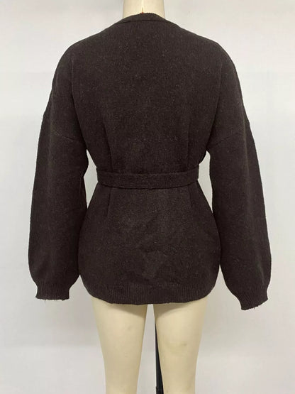 Tie Waist Dropped Shoulder Wrap Cardigan