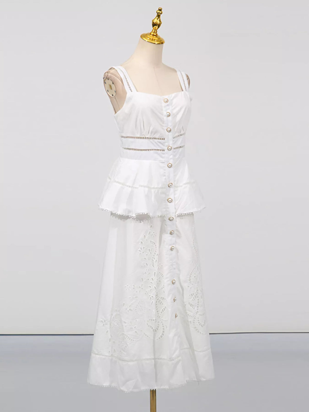 Sleeveless Eyelet Embroidered Button-Down Midi Dress