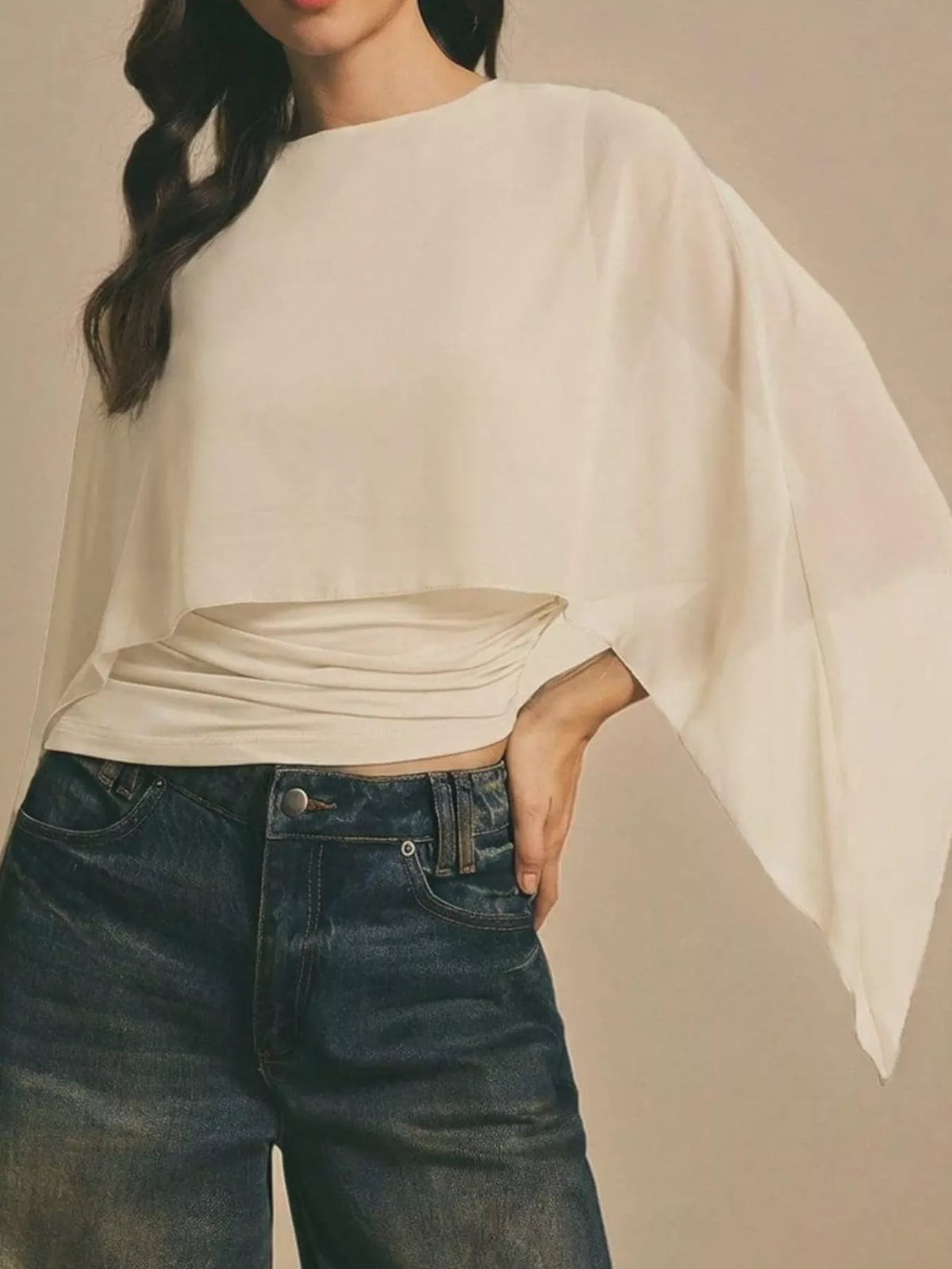 Cape Sleeve Round Neck Blouse