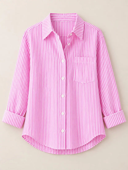 Full Size Striped Button-Down Long Sleeve Shirt Plus Size