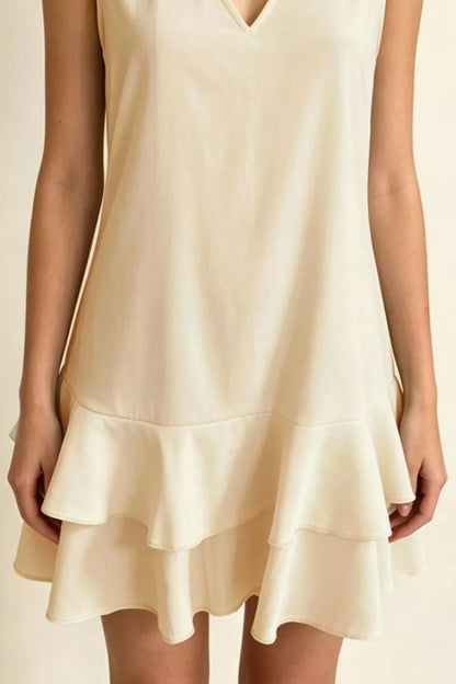 Full Size Sleeveless V-Neck Ruffle Hem Mini Dress Plus Size