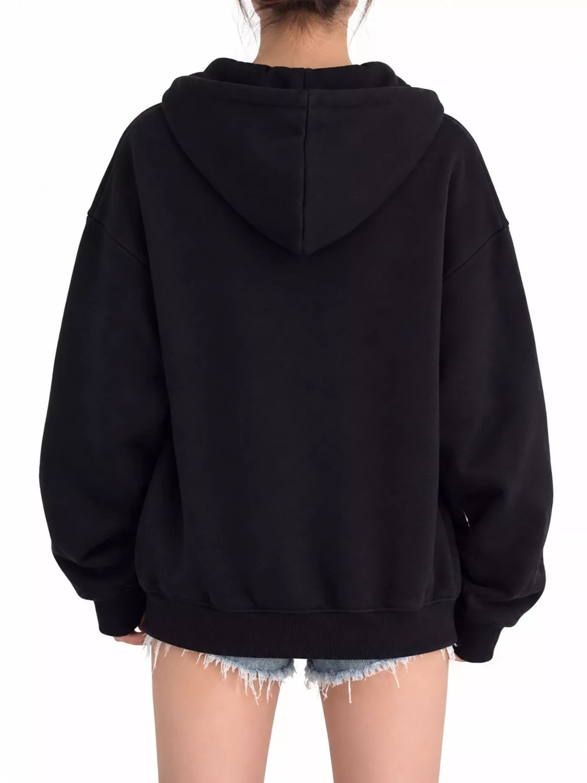 Full Size Zip-Up Dropped Shoulder Hoodie Plus Size