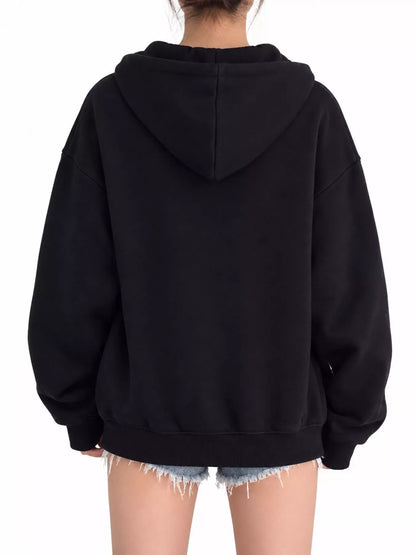 Full Size Zip-Up Dropped Shoulder Hoodie Plus Size