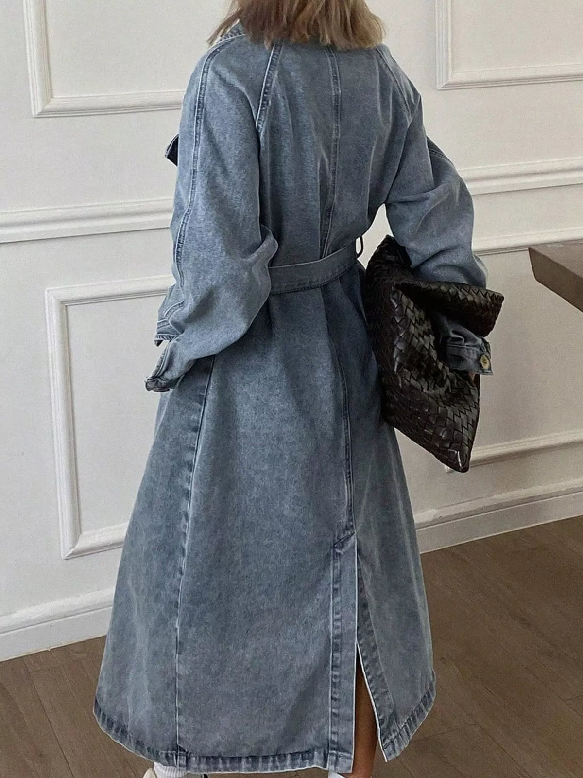 Vintage Washed Longline Denim Trench Jacket