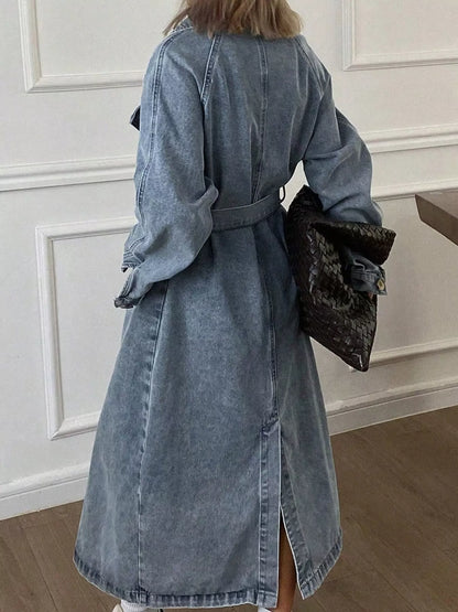 Vintage Washed Longline Denim Trench Jacket