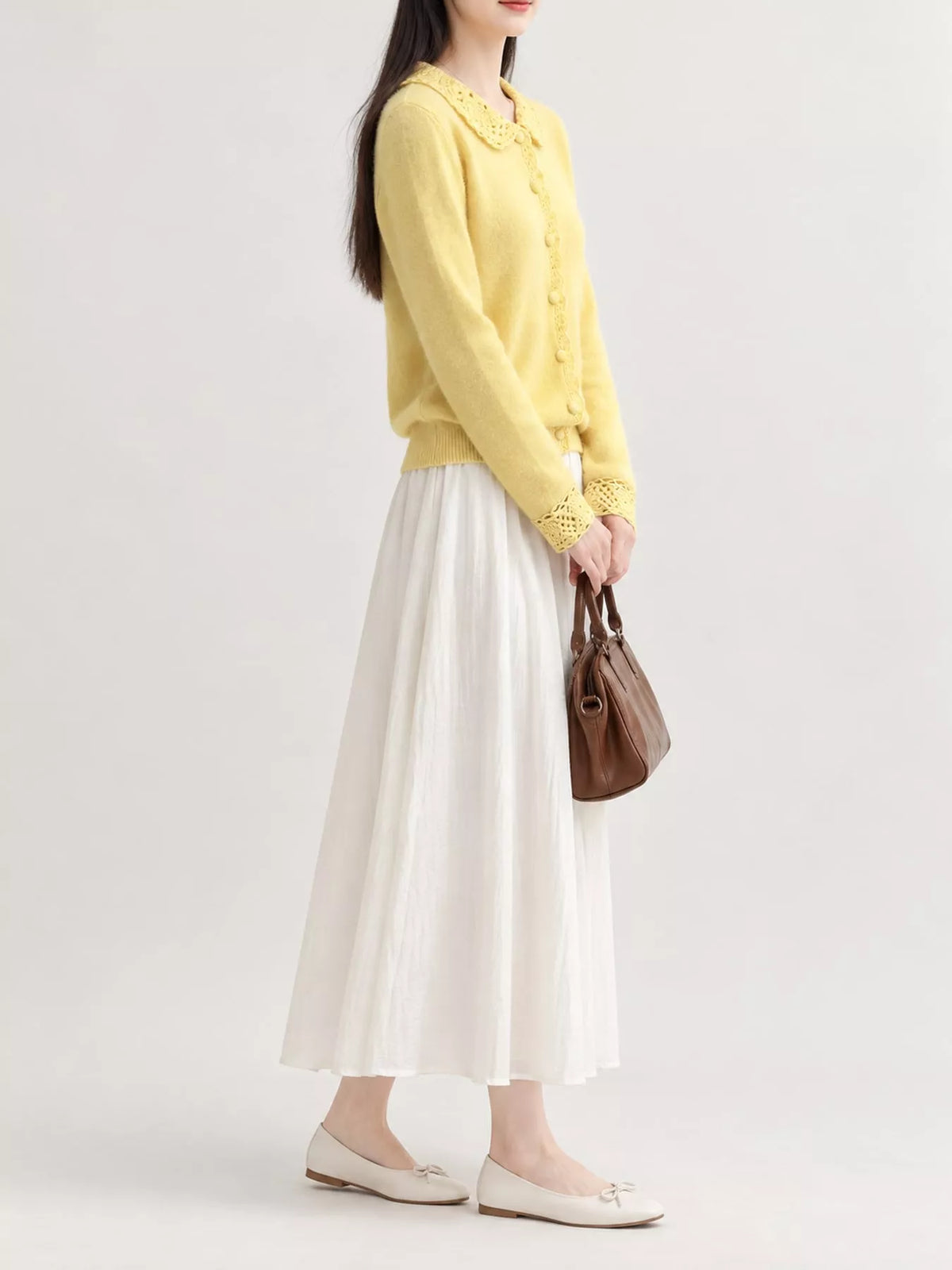 Lace-Collar Button Down Knit Cardigan