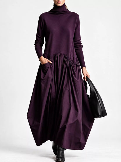Turtleneck Maxi Dress with Long Sleeves and Pockets