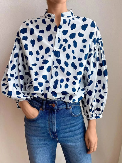 Printed Puff Sleeve Button-Down Shirt