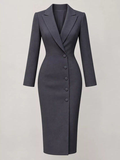 Full Size Elegant Single-Breasted Blazer Midi Dress Plus Size