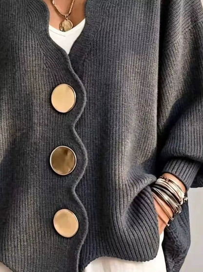 Full Size Scalloped-Edge Oversized Button-Down Cardigan Plus Size