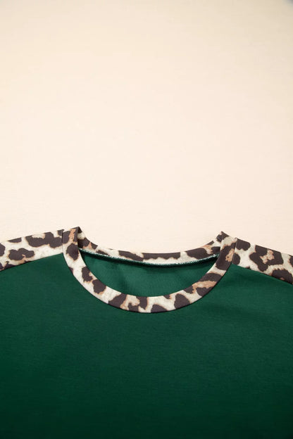 Leopard Trim Short Sleeve Relaxed Fit T-Shirt