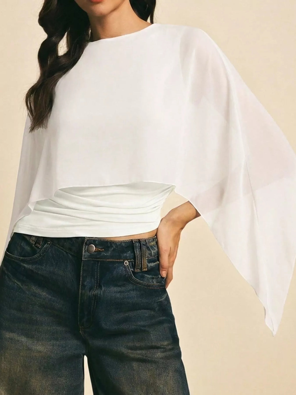 Cape Sleeve Round Neck Blouse