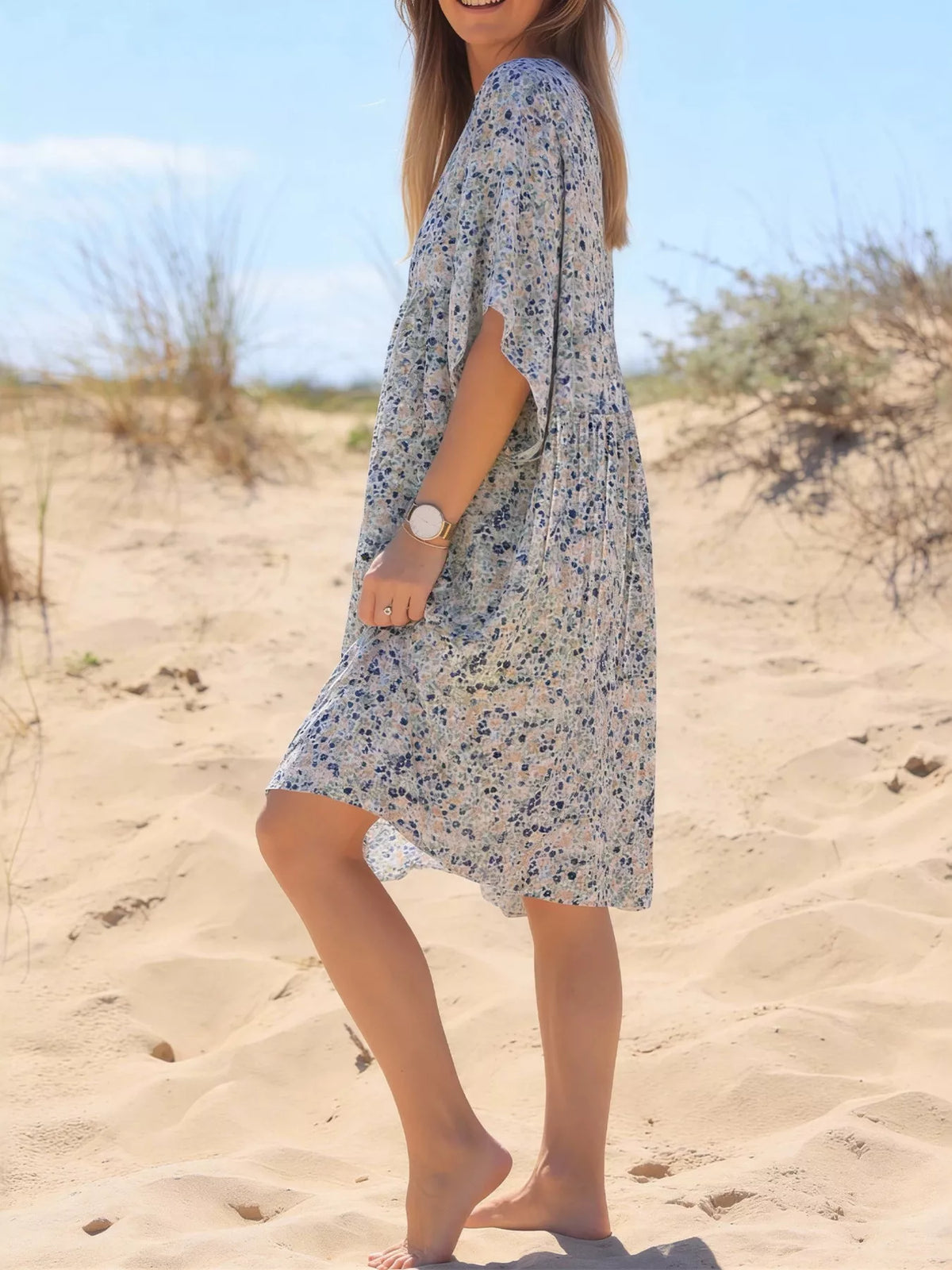 Plus Size Floral Print V-Neck Loose Fit Dress