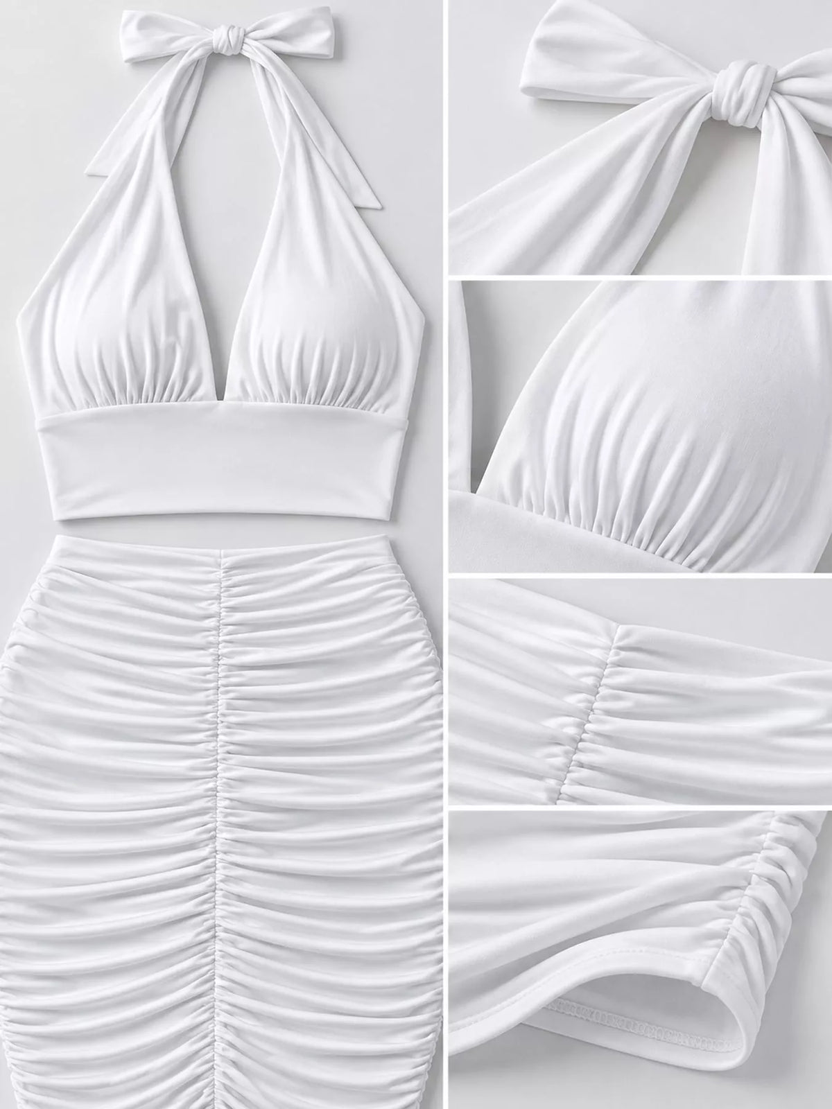Halter Crop Top and Ruched Bodycon Mini Skirt Set