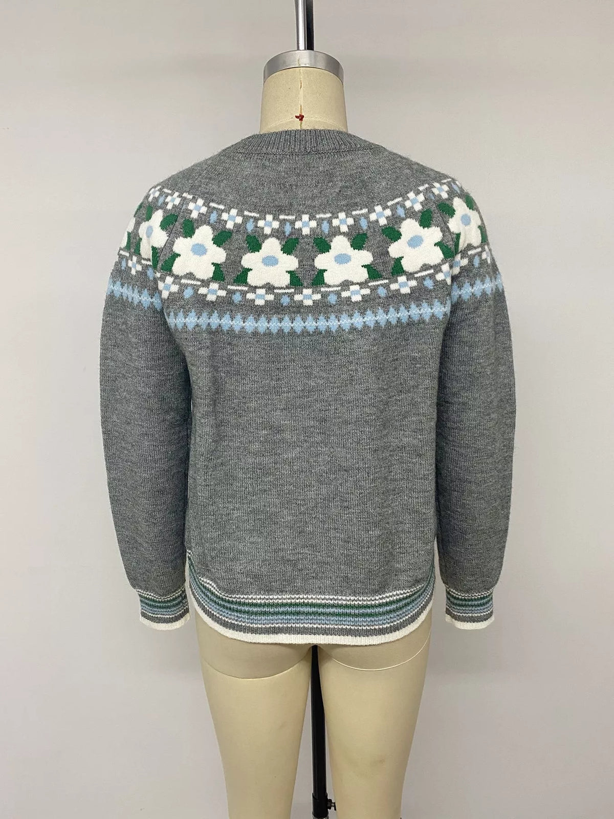 Floral Pattern Round Neck Sweater