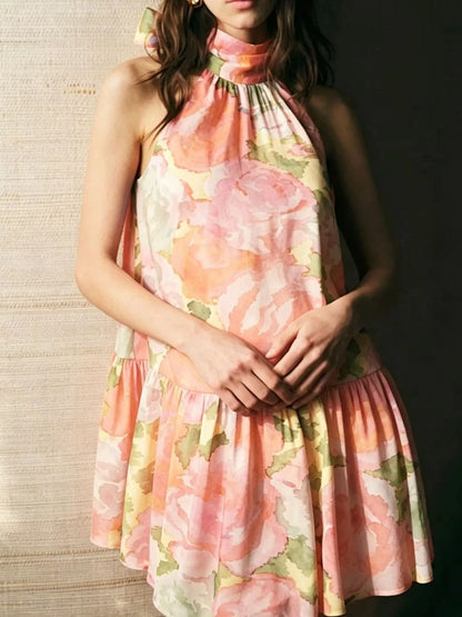 Full Size Floral Print Sleeveless Mini Dress Plus Size