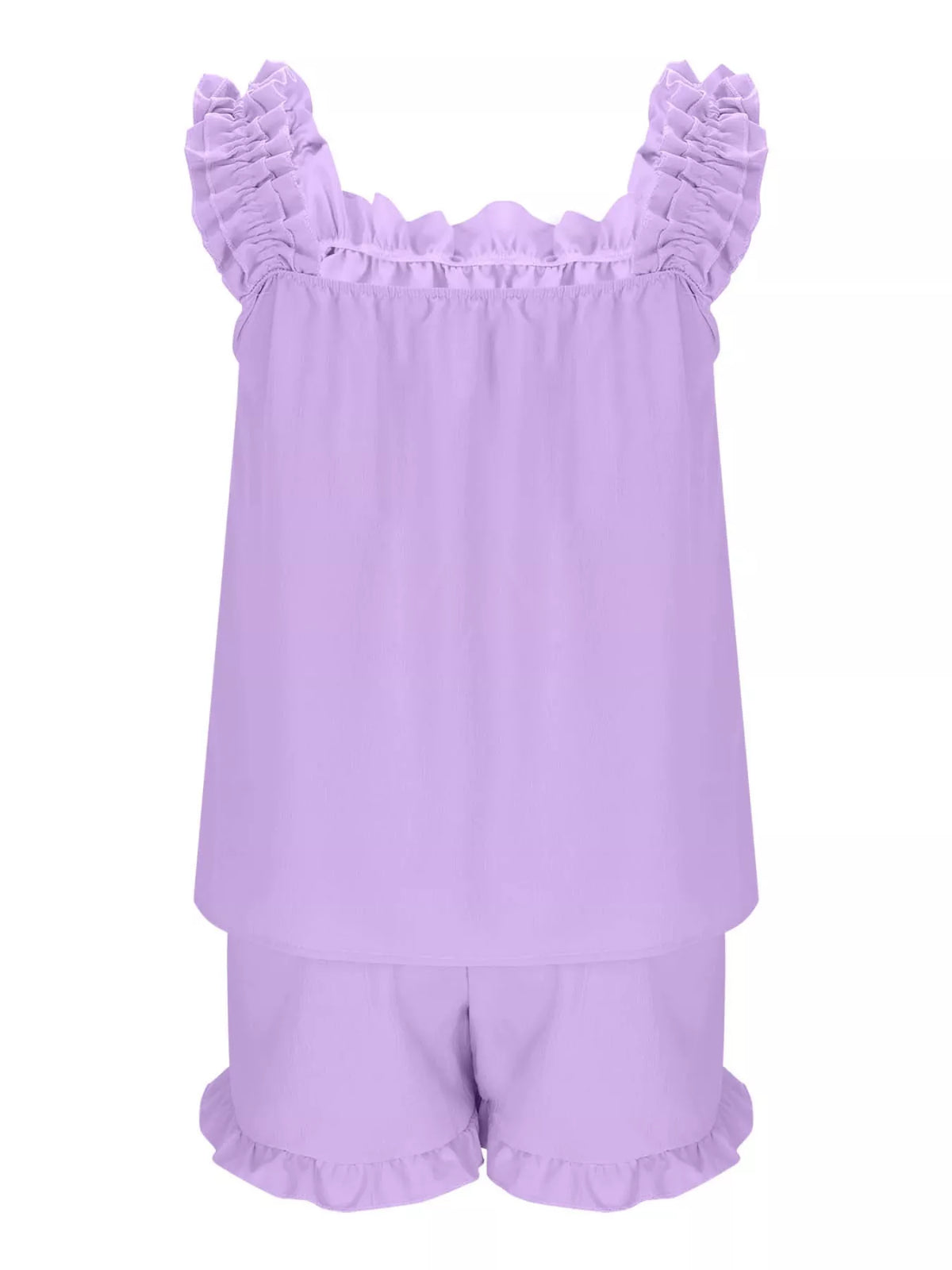 Ruffle Trim Sleeveless Top and Shorts Set