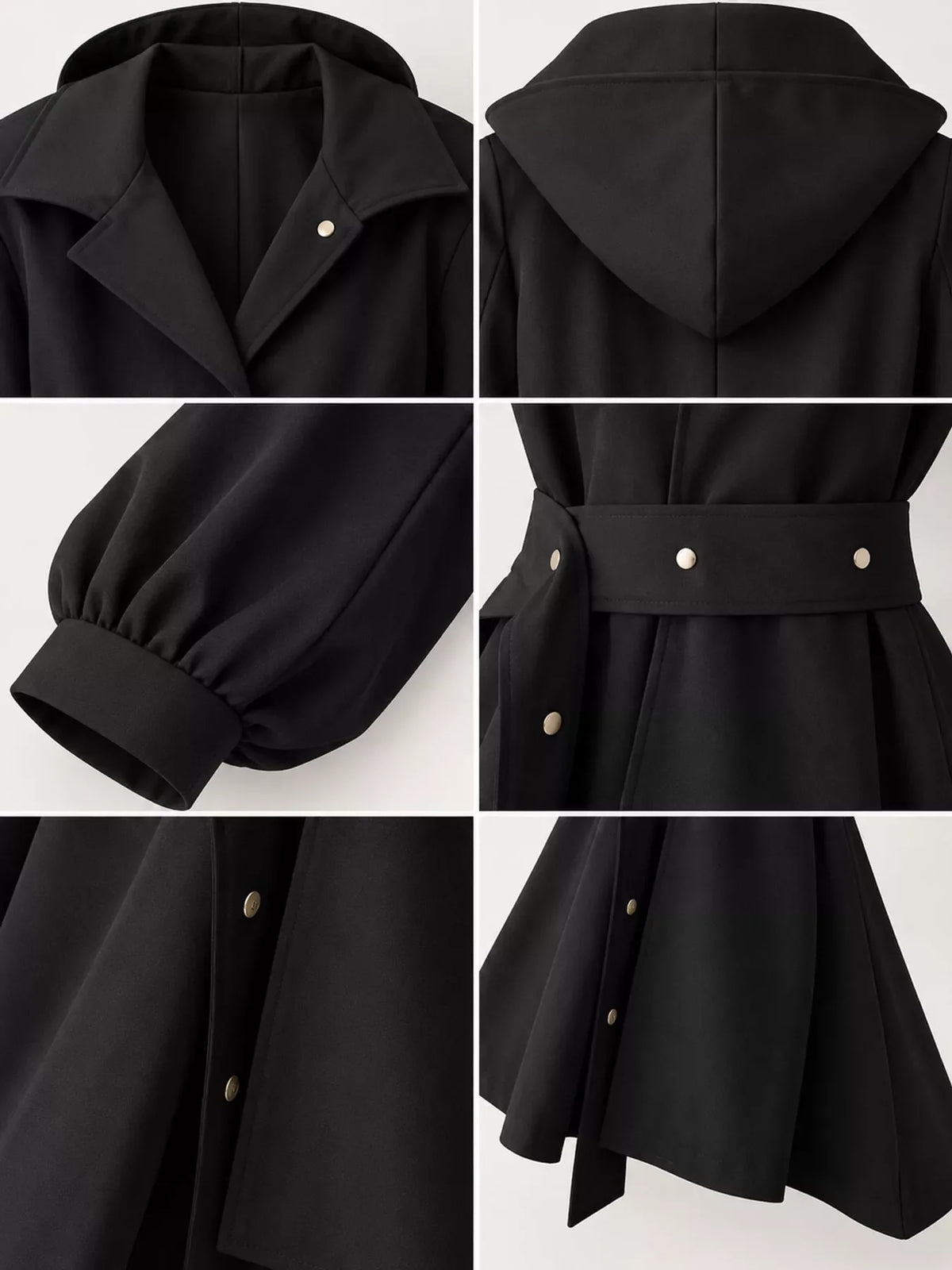 Lantern Sleeve Hooded Outerwear with Belted Waist