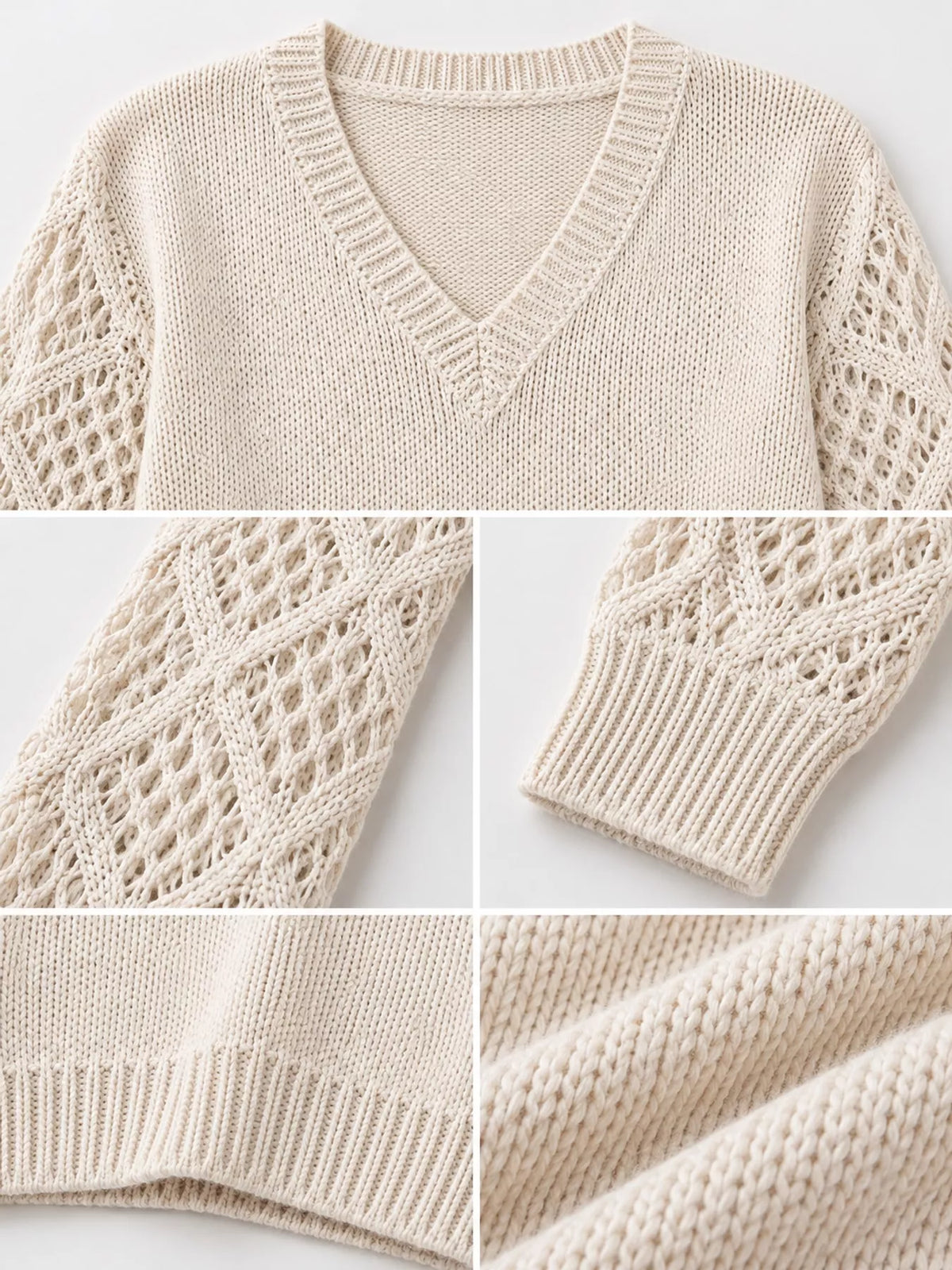 Full Size V-Neck Hollow-Out Long Sleeve Sweater Plus Size