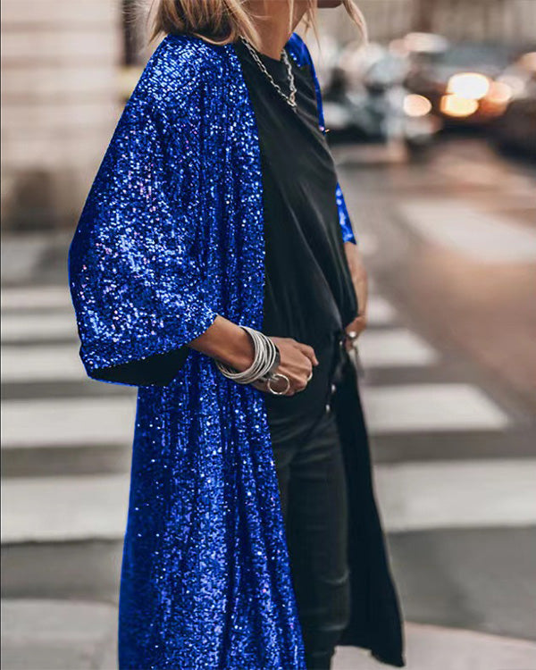 Clidress Sequin Placket Coat Long Cardigan