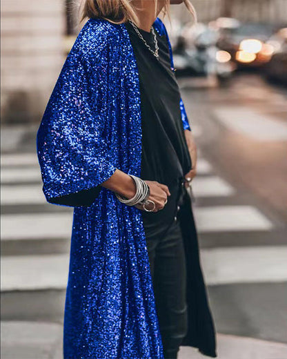 Clidress Sequin Placket Coat Long Cardigan