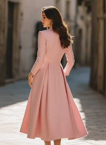 Elegant Pleated Blazer Midi Dress
